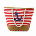 Wholesale Women Summer Canvas Tote Bag Ladies Print Anchor Canvas Tote Large Straw Beach Bag