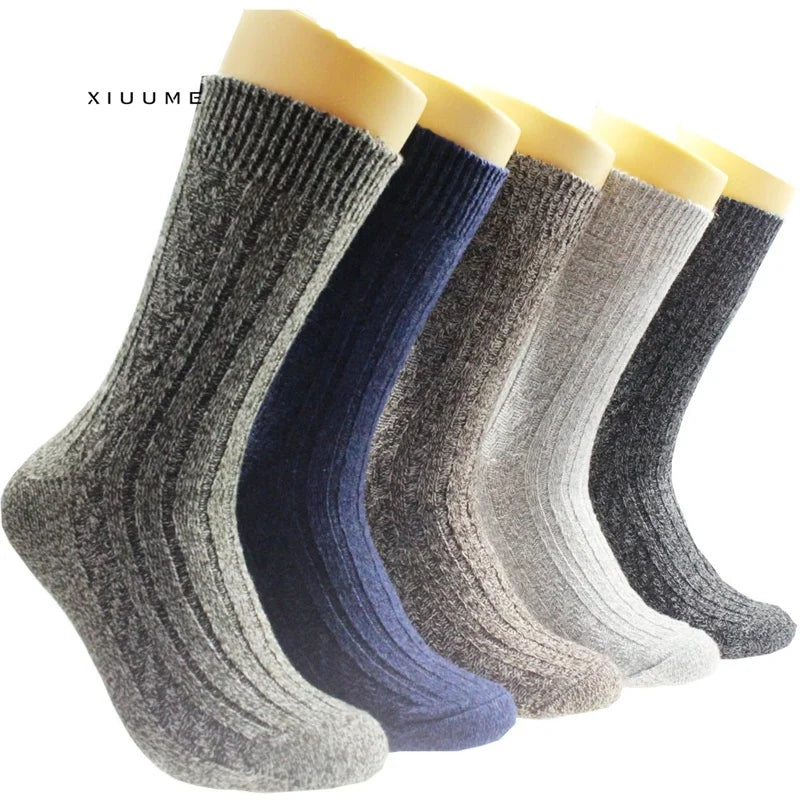 Winter Patterned Merino Wool Thick Crew Casual Anti-Bacterial Anti-Slip Breathable Thermal Men Socks