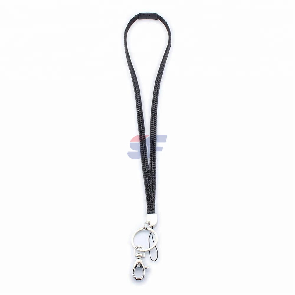 Custom Silver Silicone Lanyard Bling Rhinestone Crystal ID Badge Key Ring Holder