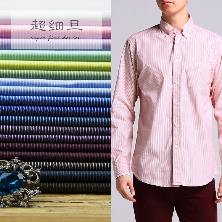 Stripe Polyester Bamboo Yarn Dyed Shirting Fabric 1mm Woven Technics Plain Style Breathable for Boys and Girls for Lining