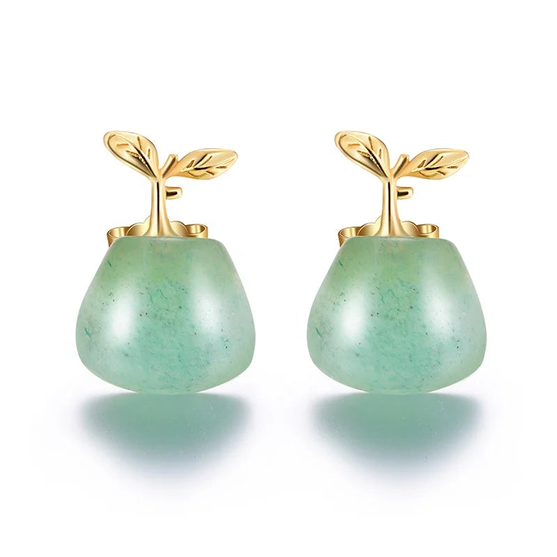 Lotus Fun Handmade 925 Silver 18k Gold Plated Natural Aventurine Gem Stone Spring Fresh Bud Stud Earrings Fine Jewelry for Women