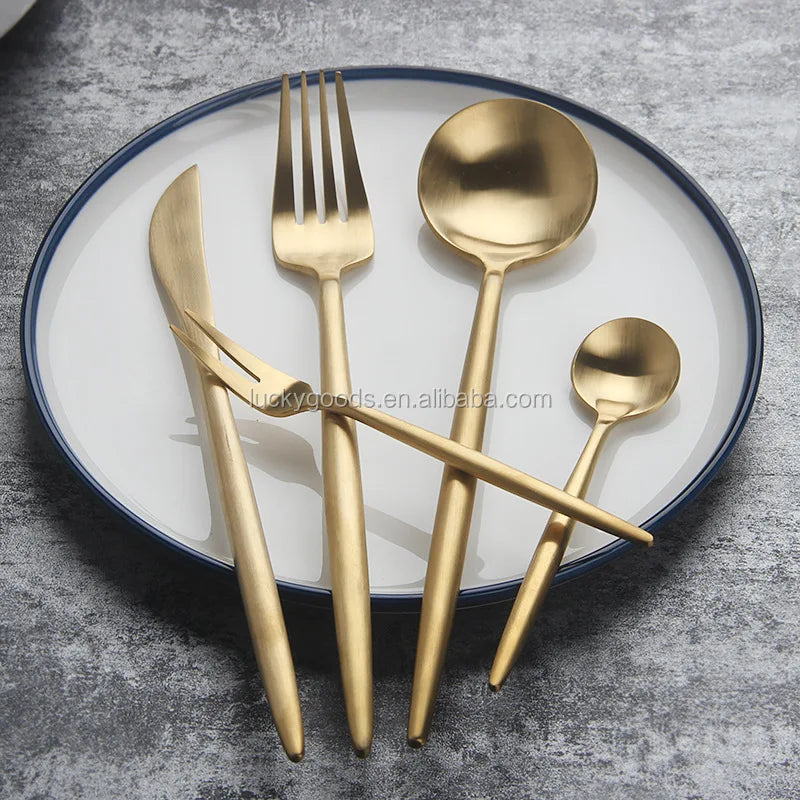 LDX017 Wholesale Restaurant Hotel Gold Cutlery Plated Stainless Steel Flatware Set for Wedding