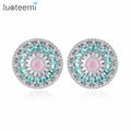 LUOTEEMI Wholesale Korean Style Circle Fancy Stud Earring Mounting Colorful CZ Crystal for Women Valentine's Day Gift