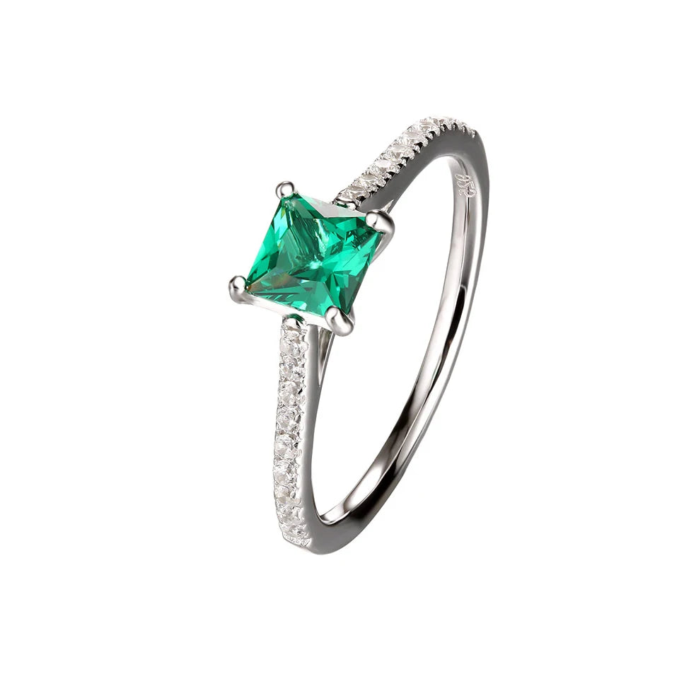 Fashionable Luxury 925 Sterling Silver Engagement Gemstone Nano Square Turkish Emerald Ring