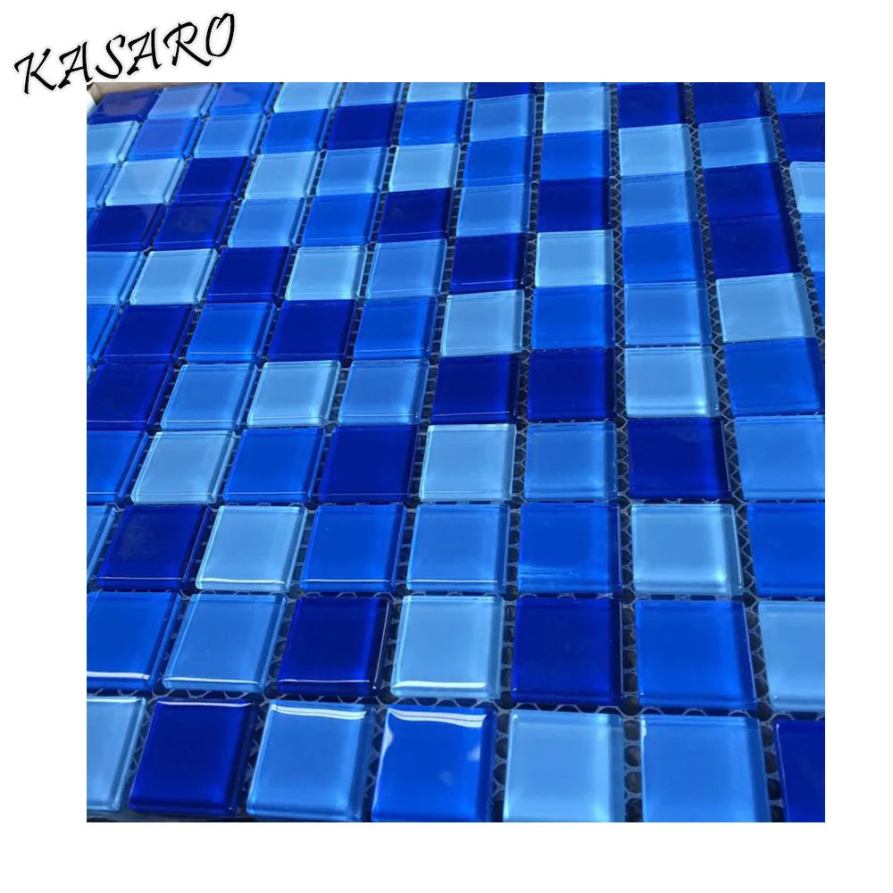 KASARO Blended Pool Tiles Blues Glass Mosaic for Swimming Pool Tile