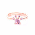Exquisite Fashion Resizable Rose Gold Cat Dog Bear's Paw Diamond Pink Ring
