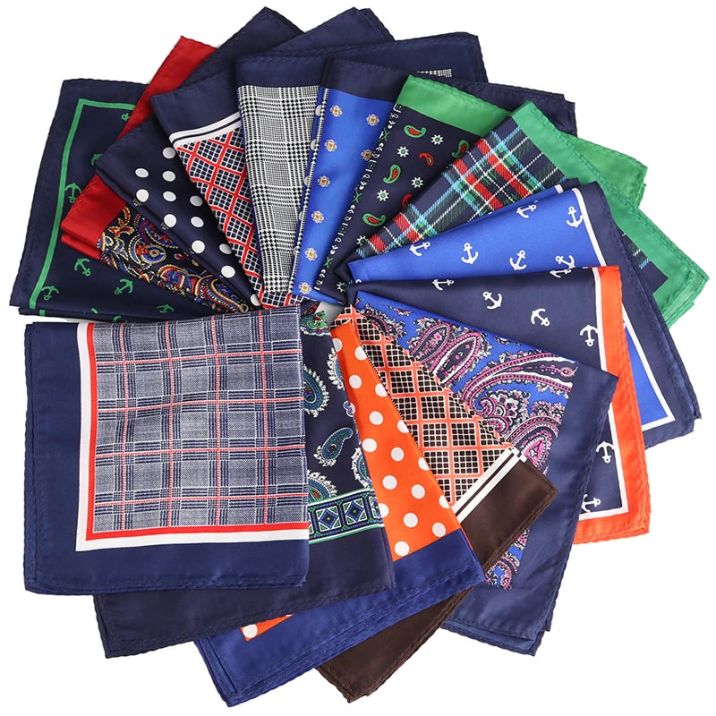 33x33cm Large Pocket Square for Men Modern Paisley Flower Dot Plaid Screen Printed Pocket Handkerchief Casual Hankies