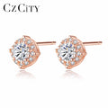 CZCITY Wholesale High-quality Shiny Circle Elegant CZ Crystal & Fine 925 Silver Stud Earring for Women Engagement Gift Party