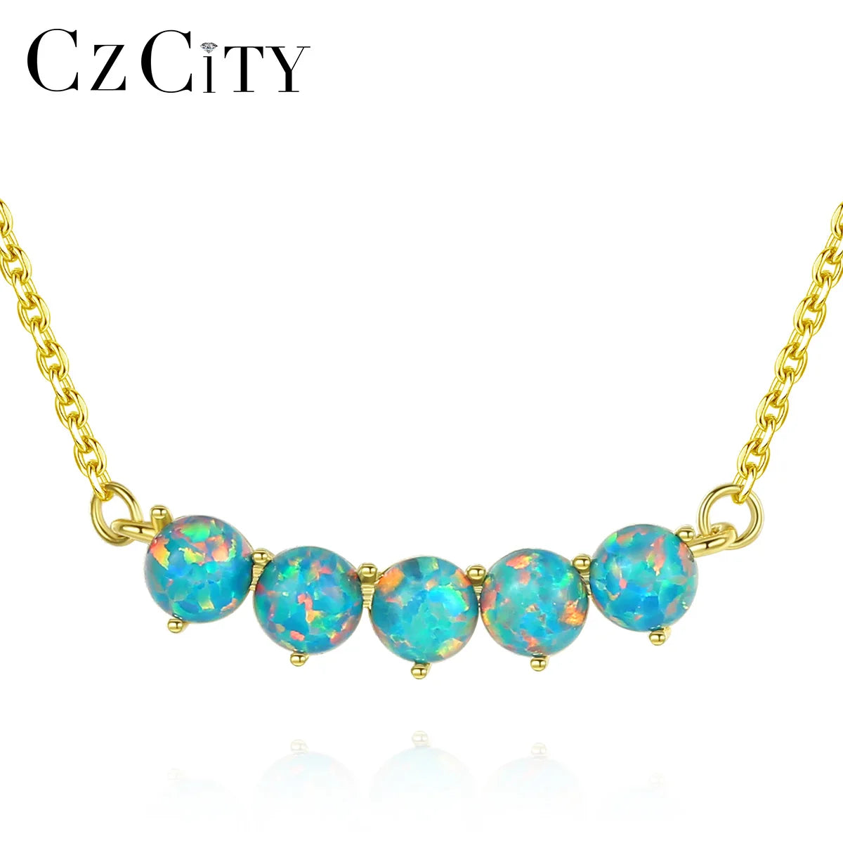 CZCITY Wholesale 925 Sterling Silver Heart Shape Gemstone Opal Necklace Fashion Necklace