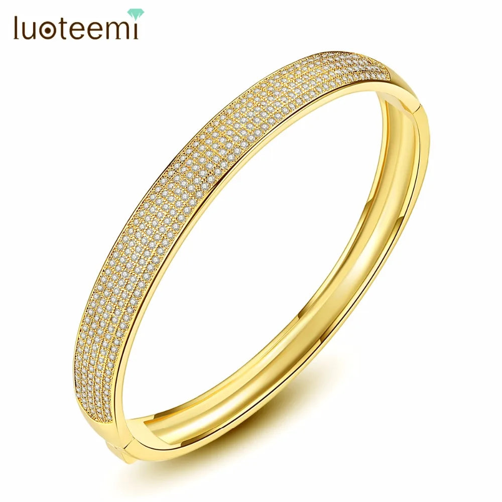 LUOTEEMI Wholesale White/18K Gold Color Fine Bangles Mounting Mini Squared Clear Zircon Crystal Bracelets for Women Work-place