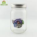 Custom logo 16oz 475ml Round Glass Mason Jar Wide Mouth Food Glass Storage Jar Jam Honey Pickle Drink Juice  Jar with Metal Lid