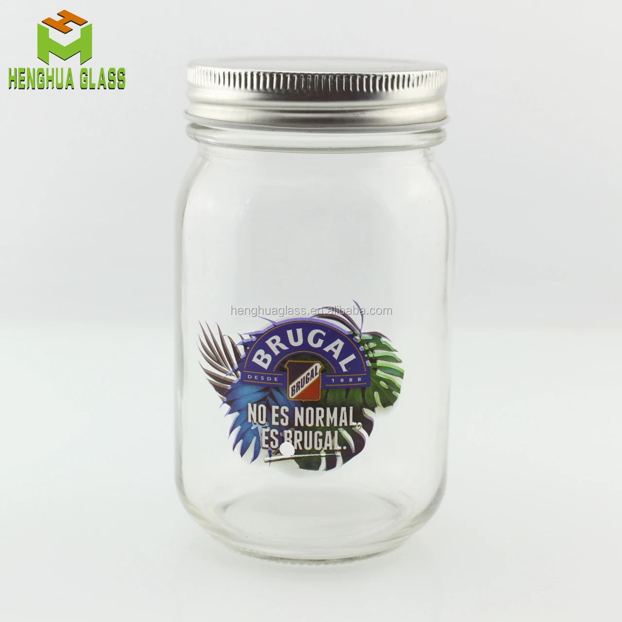 Custom logo 16oz 475ml Round Glass Mason Jar Wide Mouth Food Glass Storage Jar Jam Honey Pickle Drink Juice  Jar with Metal Lid