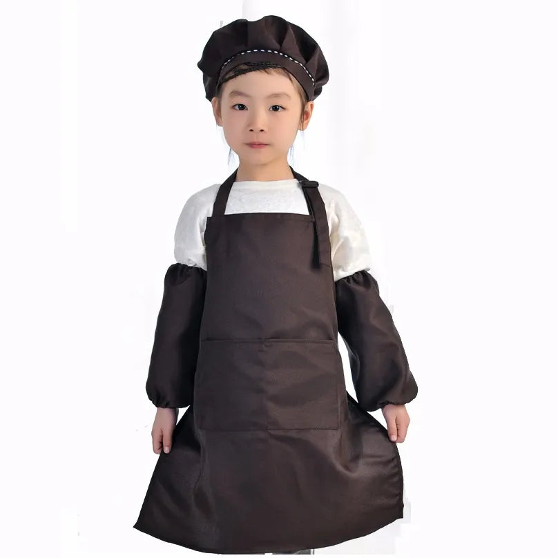 CA 65 Regulation Polyester Cotton Blend Kids Apron Set Kid Aprons and Hats for Promotionalblack Apron Set
