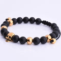 Cool Style Gold Stainless Steel North Skull Onxy Gemstone Braided Bracelet
