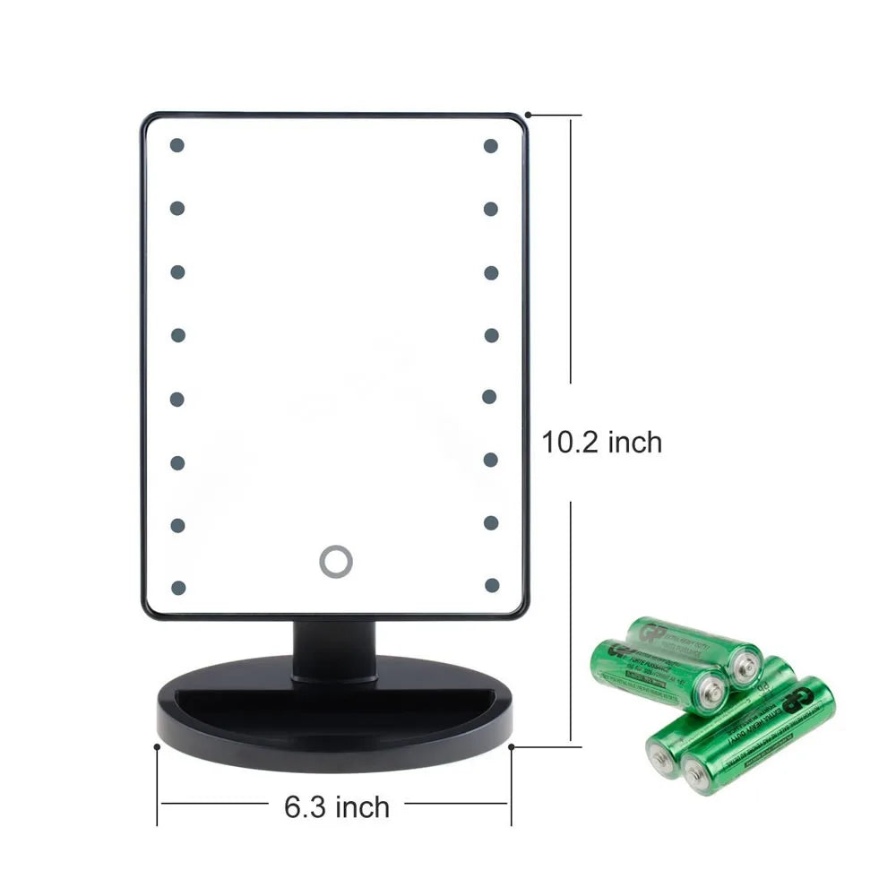 Hot Sale New Product ABS Material Vanity Top Desk Mirror With 16pcs LED Lighted Powered by USB Battery Customized Packaging