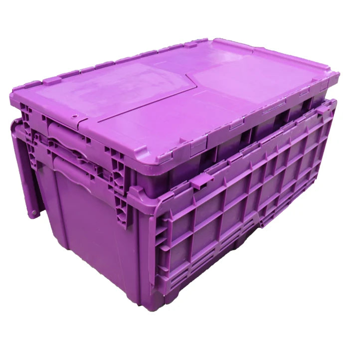 Colorful Bulk Big Shipping Box Attached Lid Storage Container Plastic Moving Tote Crates Turnover Boxes