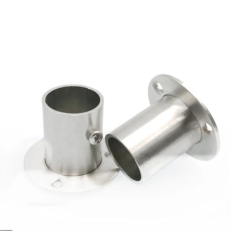 Stainless Steel Round Wardrobe Tube Closet Rod Flange Bracket Support Holder
