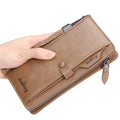 Baellerry Vintage New Long PU Leather Casual Clutch Wallets for Man with Handle Strapmale Large Capacity Cell Phone Wallet