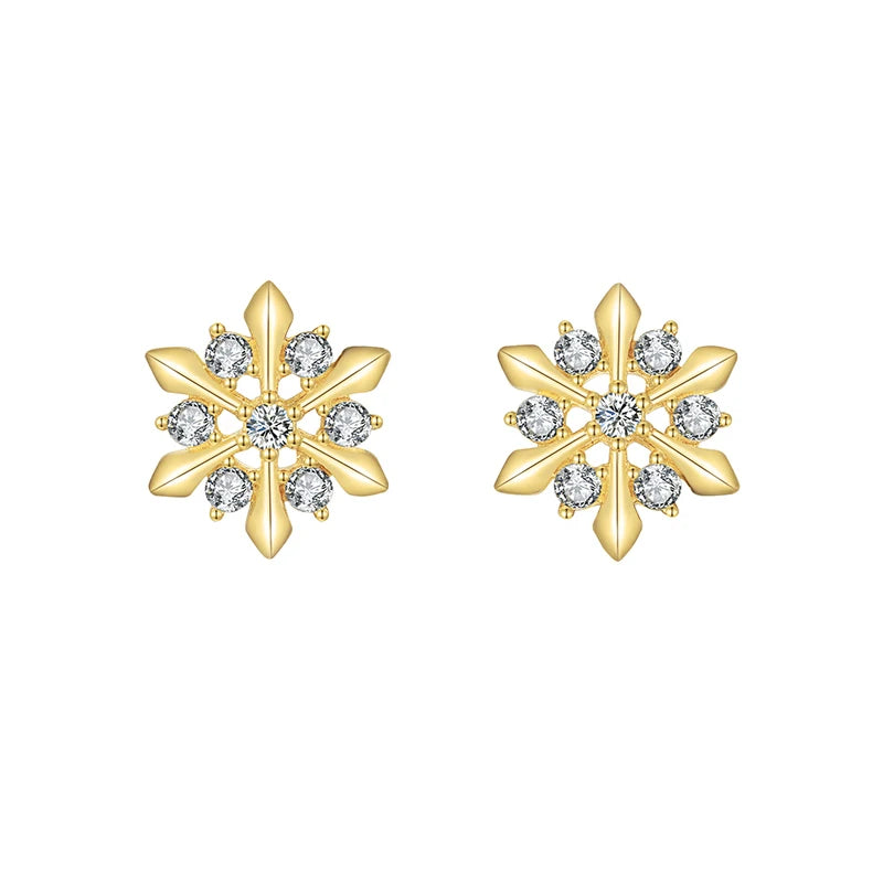 Snow Flake Design Silver and Stone Gold and Silver Earrings for Christmas Jewelry