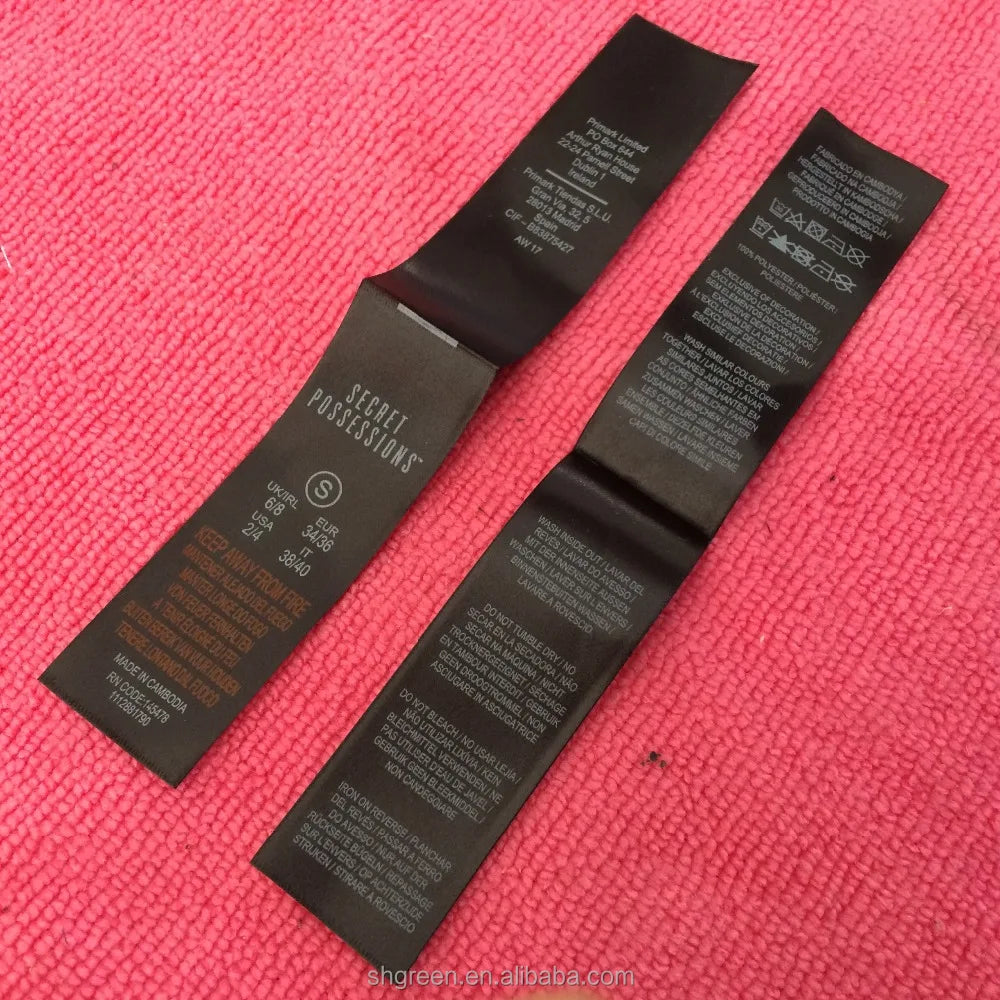 Black Satin Washing Instruction Clothing Labelcare Instruction Printing Satin Label
