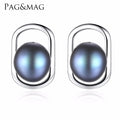 Pag&Mag New Design Sterling Silver Oval Hoop Shape Stud Earring With Freshewter Pearl Earrings for Women Party Gift