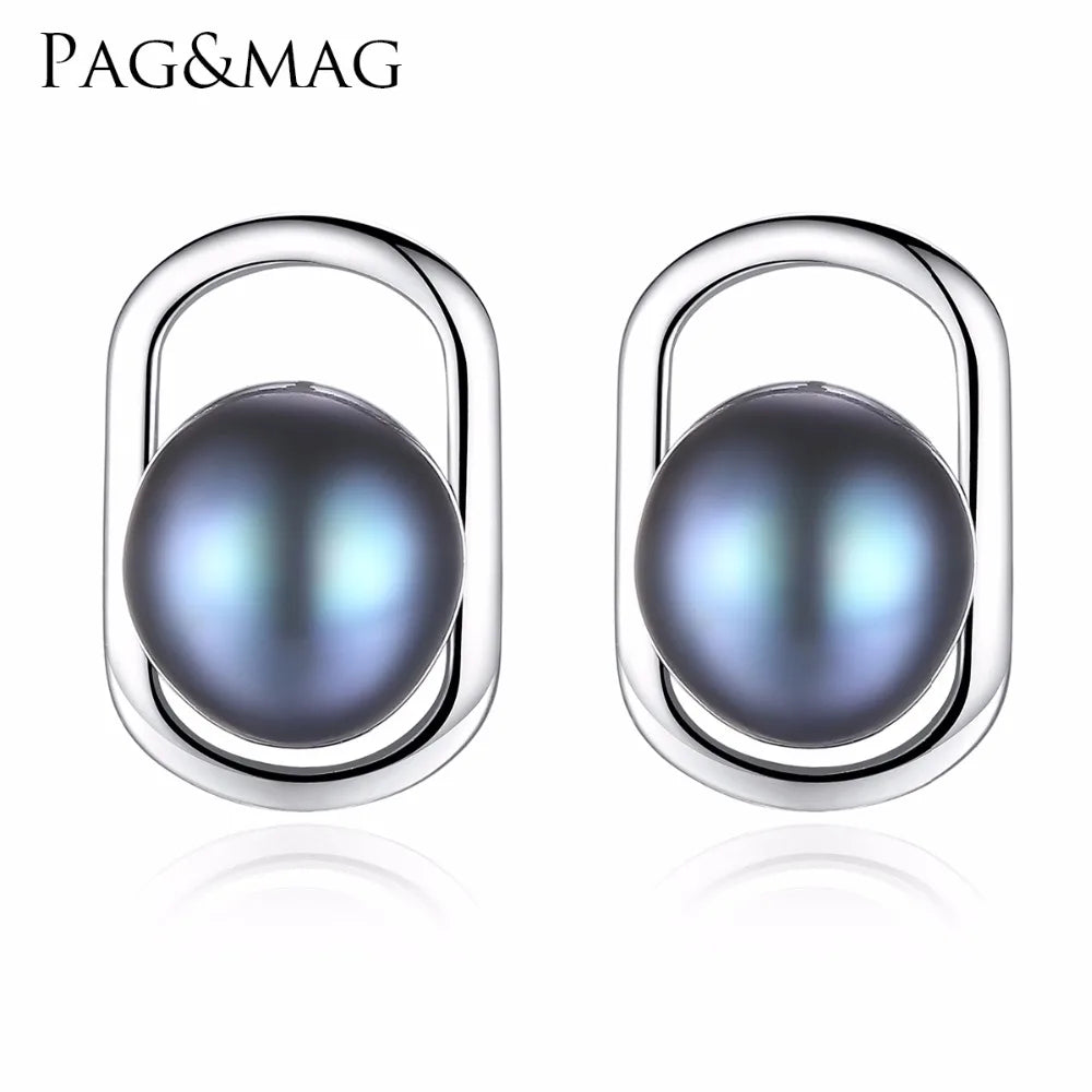 Pag&Mag New Design Sterling Silver Oval Hoop Shape Stud Earring With Freshewter Pearl Earrings for Women Party Gift