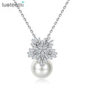 LUOTEEMI Women Wholesale European Elegant Style Jewelry Clear CZ Snowflake With Big White Pearl Necklaces