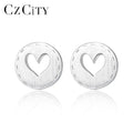 CZCITY Women Fine Jewelry Factory Wholesale Heart Shape Round Sterling Silver Stud Earrings