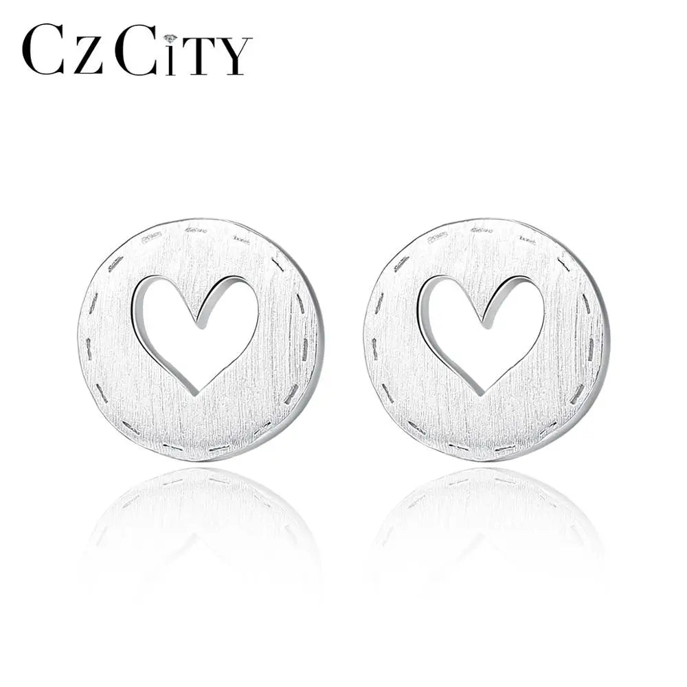 CZCITY Women Fine Jewelry Factory Wholesale Heart Shape Round Sterling Silver Stud Earrings