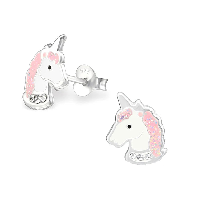 925 Sterling Silver Kids Children Earring Enamel Unicorn Stud Earrings