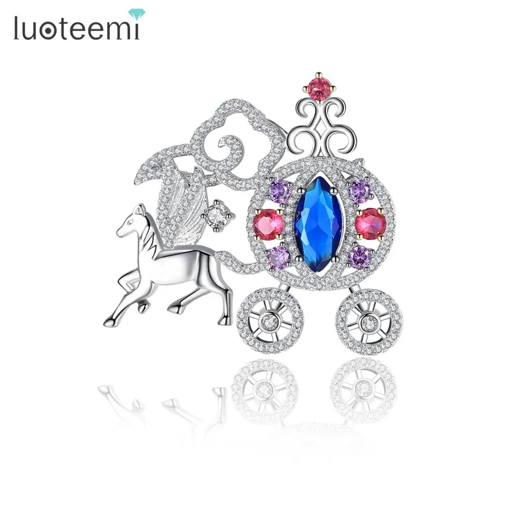 LUOTEEMI Sparkly Shining Cubic Zirconia CZ Pumpkin Carriage Brooches for Women Wedding Bridal Pin Brooch Xmas Decor