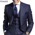 Latest Design Stripe Wedding Men Suits 3 Pieces Jacket Vest Pant WPY009