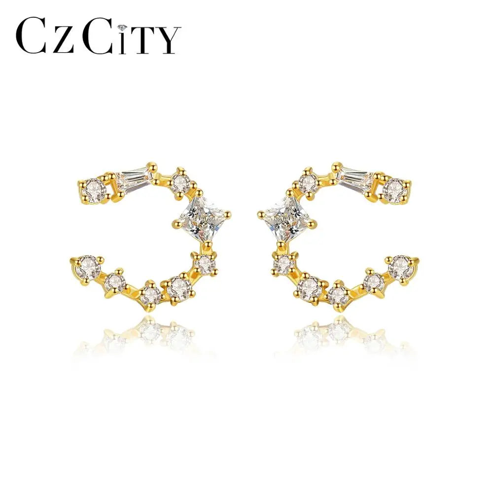 CZCITY Fancy Cubic Zirconia Womens Earrings 925 Sterling Silver Luxury Korean Stud Earring for Girls Wholesale
