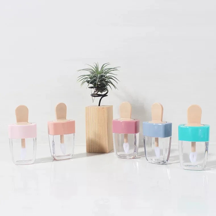 6ml - 8ml Ice Cream Shape Plastic Lip Gloss Tube 6g Lip Gloss Container with Wandice Cream Lipstick