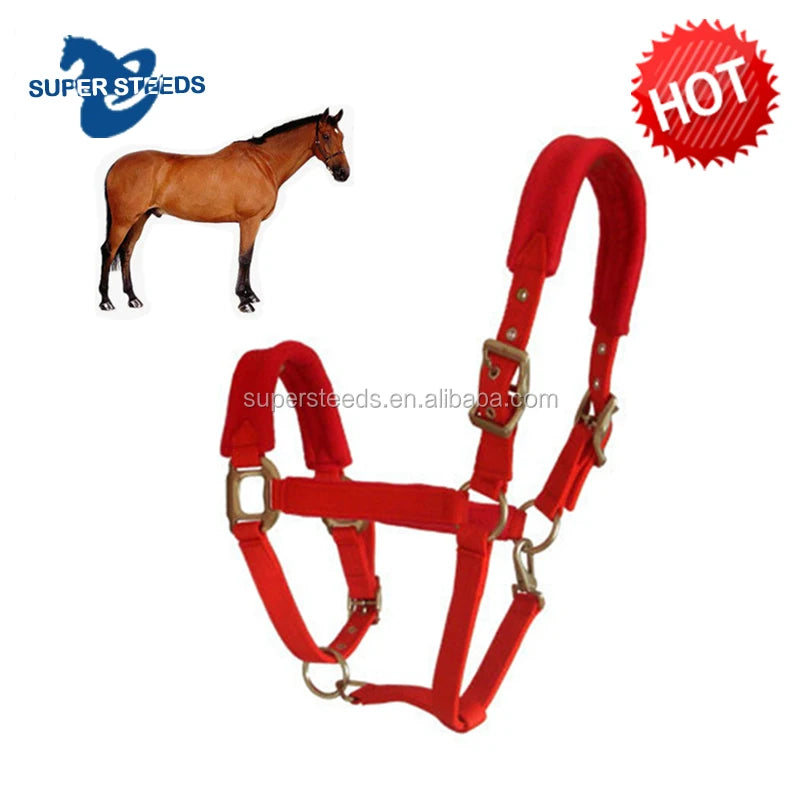 Adjustable Australian Saddle Style English Horse Halter Red Rope Made From Nylon and PVC With Copper Buckles Leather Halter