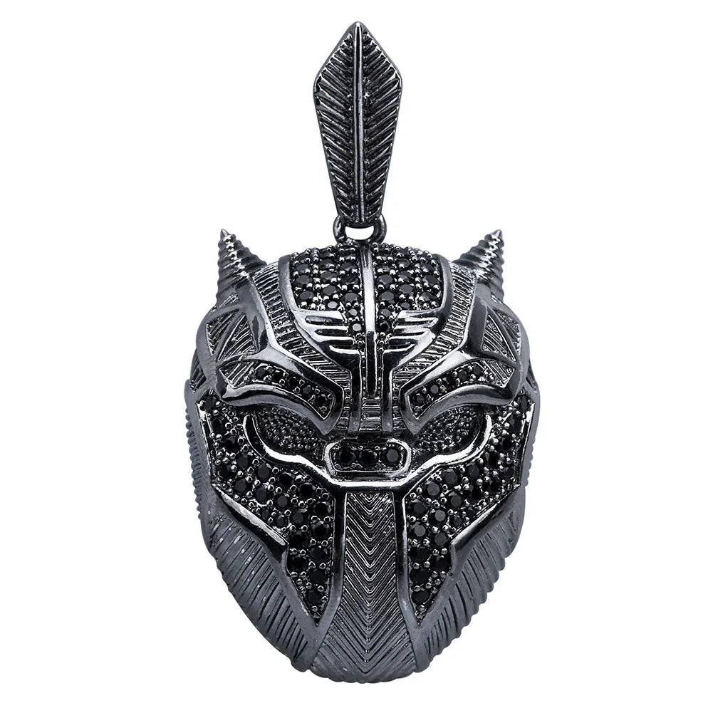 Alloy Gun Metal Color Super Hero Movie Black Panther Characters Cubic Zircon Diamond Hiphop Pendant Iced Out Men Pendant