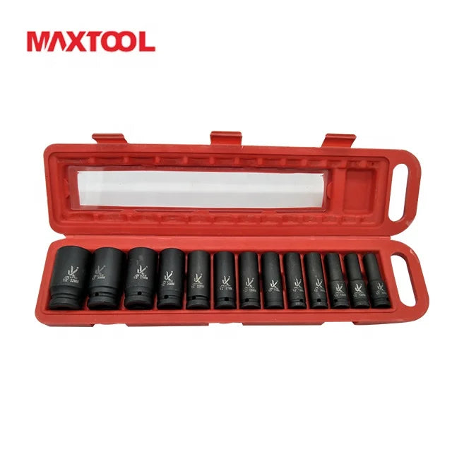 Industrial Hand Tools MaxTool 13-Piece Steel CR-MO Steel Deep Impact Socket Wrench Set Blow Case OEM Available for Auto Repair