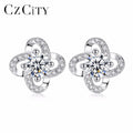 CZCITY Wholesale Flower Shape Sterling Silver 925 Stud Earring With Clear Delicate CZ Crystal Earrings for Women Wedding Gift