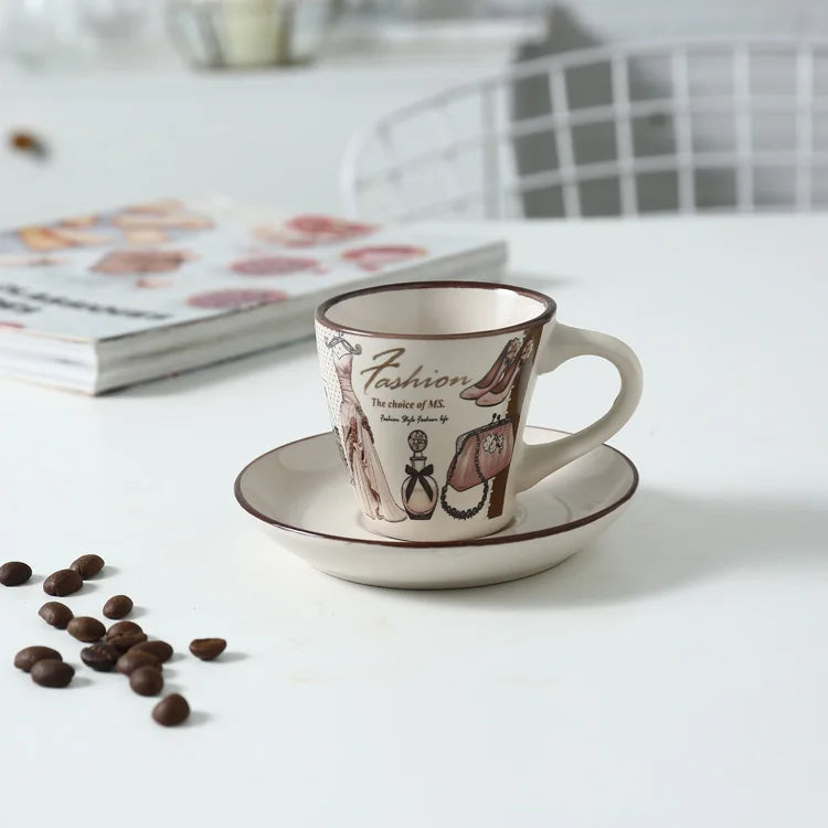 Custom Assorted Colors Hand Made Cup Cappuccino Simple Ceramic Tea Cup and Saucer Coffee Cup with Saucer Set