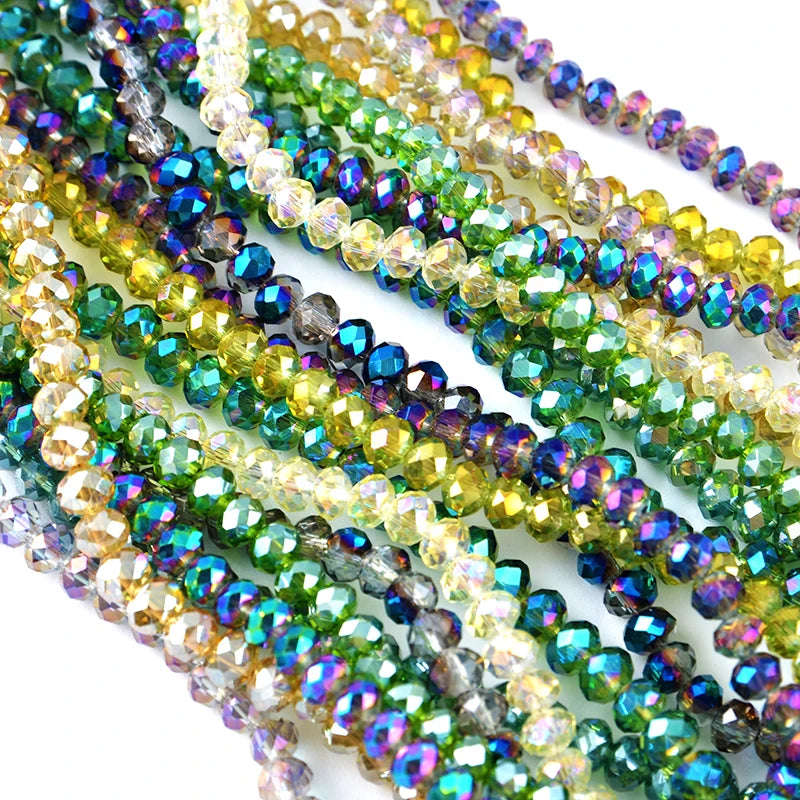 Shapenty Colors  Decorative Hand Briolette Faceted Rondelle Crystal Glass Beads with Hole for DIY Craft Bracelet Necklace