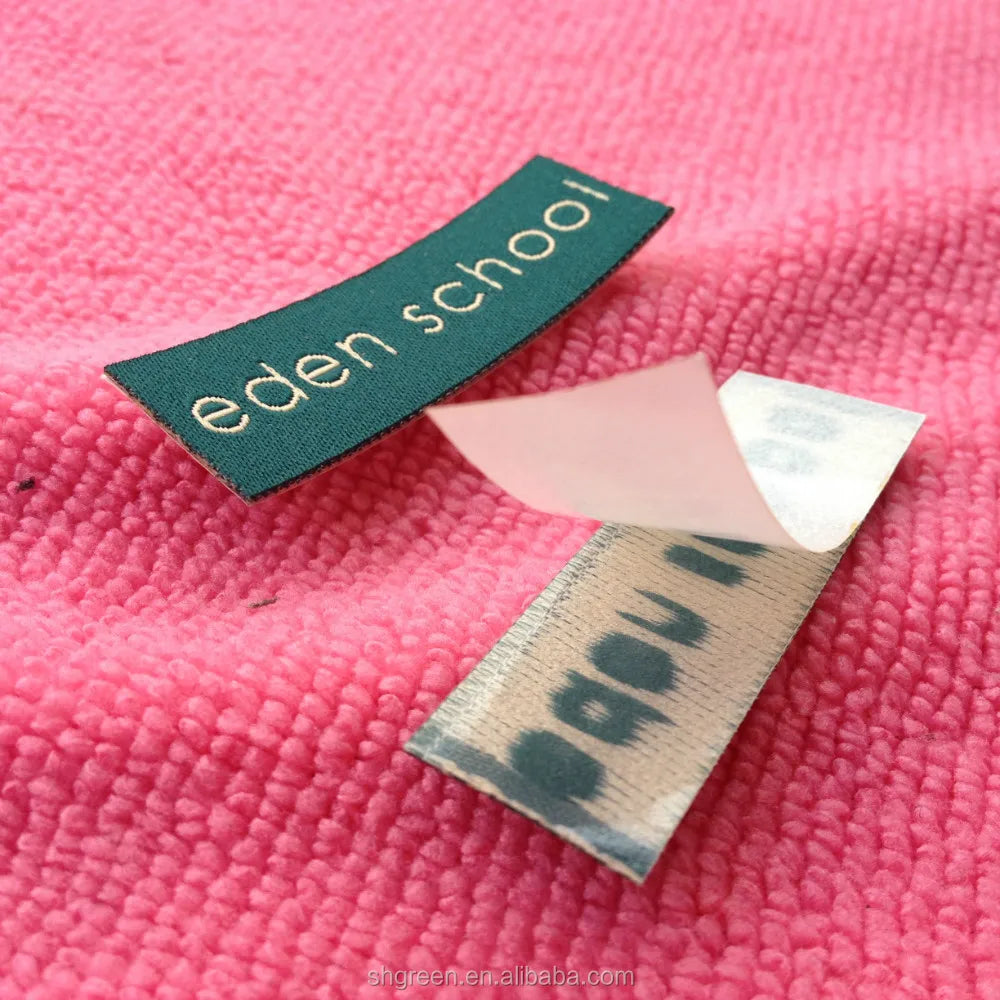 Laser Cut Adhesive Glue Back Woven Labeliron on Back Clothing Tag for Underwear