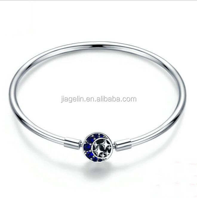 Zircon Bangle DIY Charm Jewelry Making Blue Moon Star 925 Sterling Silver Bracelet