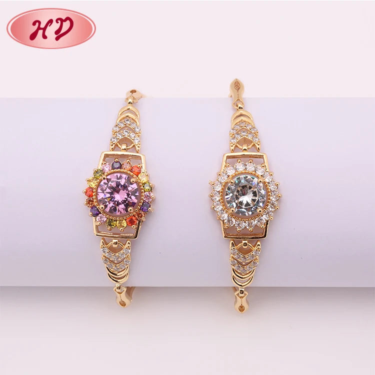 Oro Joyeria Wholesale 2016 High Quality New Fashion Adjustable Wire 18k Gold Plated Zircon Bangle Bracelets Jewelry for Women
