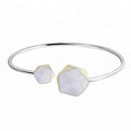 Lotus Fun Hand Made Fashion 925 Sterling Silver 18k Gold Plating Women JewelryEurope Style Geometric Angles Silver Custom Bangle