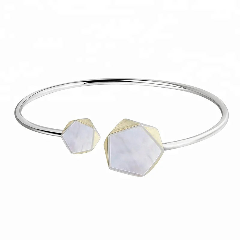 Lotus Fun Hand Made Fashion 925 Sterling Silver 18k Gold Plating Women JewelryEurope Style Geometric Angles Silver Custom Bangle