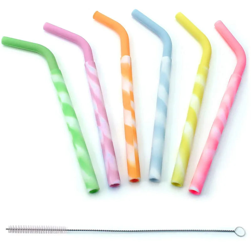 Bar Straw 4-Pack Food Grade Soft Silicone Straight Bendy Drinking Straws Metal Cleaning Brush Eco-Friendly LFGB Certified GEMARK