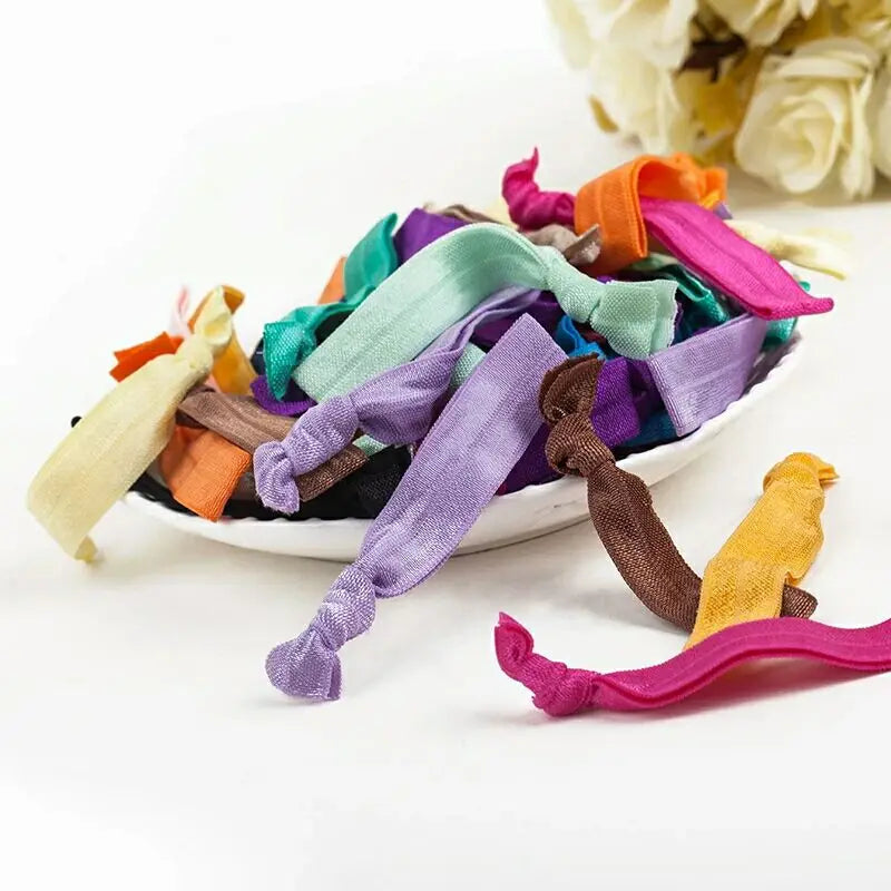 200 Pcs Fold Over Elastic Hair Band Solid Knotted Hair Tie Assorted ColorsGirls Ponytail Holder Headwear Hair Accessories