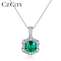 CZCITY Big Emerald Gemstone Pendant Necklace for Women Classic Square Shape Pendants