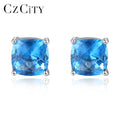 CZCITY Fashion High Quality 925 Silver Jewelry Sapphire Square Sterling Silver Stud Earrings Christmas Gift