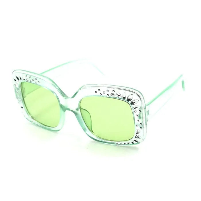 New Arrival China Children's Fashionable UV400 PC Sunglasses with Green Frame Rhinestone Lightweight & Durable for Summer Use